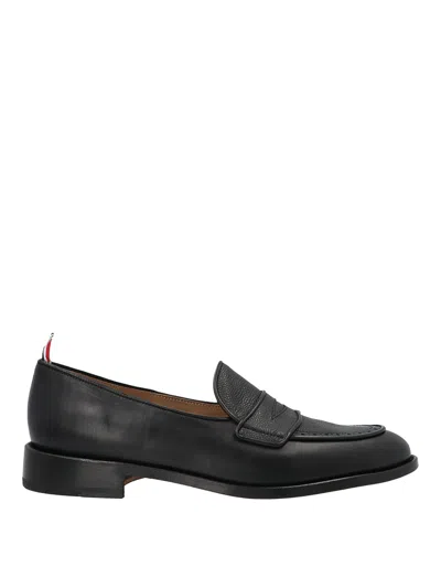Thom Browne Grained Leather Penny Loafers In Black