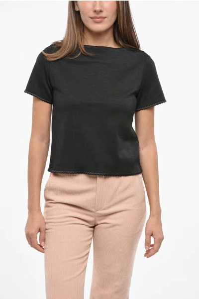 Thom Browne Solid Color Crew-neck T-shirt With Silk Details In Black