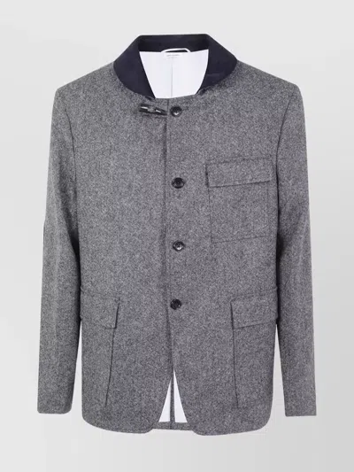 THOM BROWNE SOLID DONEGAL TWEED COAT WITH FISHERMAN SHAWL