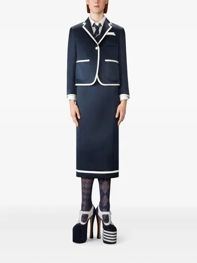Thom Browne Solid Double Duchess Pencil Skirt Women In Blue