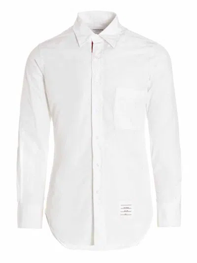 Thom Browne Long-sleeve Cotton Shirt With Classic Collar And Striped Placket In White