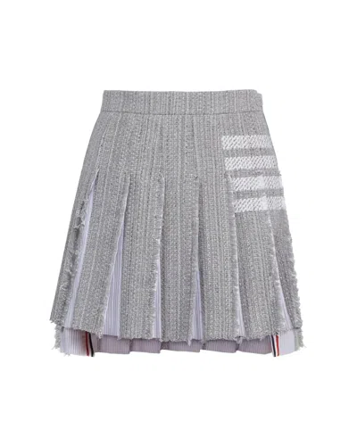 Thom Browne Solid Tweed 4-bar Pleated Mini Skirt