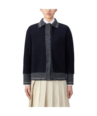 Thom Browne Speckled-trim Wool Cardigan In Black