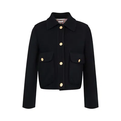 Pre-owned Thom Browne Splittable Bell Sleeve Patch Pocket Jacket 'navy' | Blue | Women's Size 40