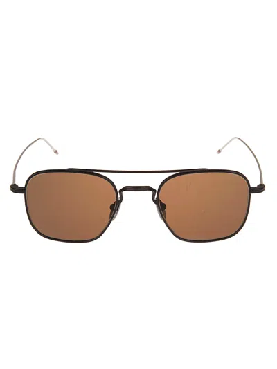 Thom Browne Square Frame W/ Top Bar Sunglasses In Matte Navy Silver Templ
