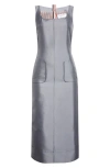 Thom Browne Calf Length Square Neck Column Dress In Wool Silk In Gray
