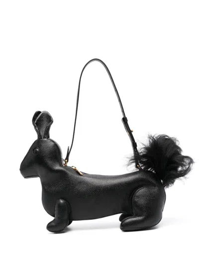 Thom Browne Squirrel-motif Leather Shoulder Bag In Black