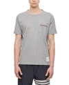 Thom Browne Short-sleeve Crew Neck T-shirt With Chest Pocket And Striped Trim Detail In Grey