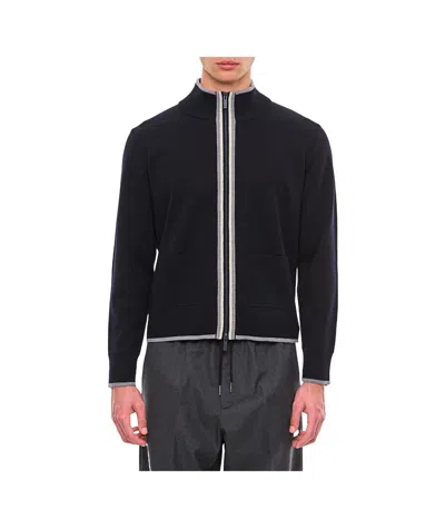 Thom Browne Stand-collar Long-sleeved Cardigan In Blue