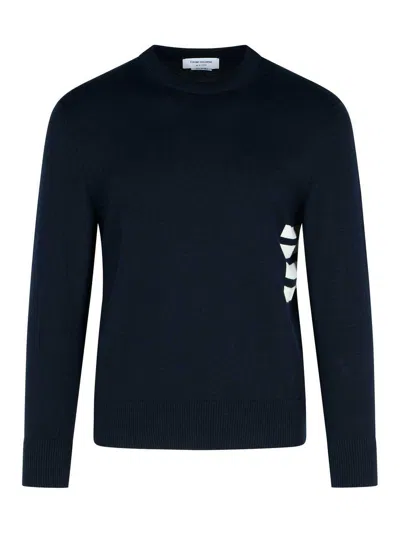 THOM BROWNE STITCH NAVY COTTON SWEATER
