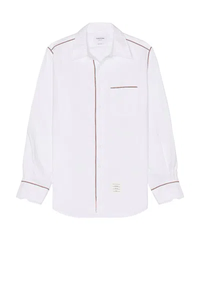 Thom Browne Straight Fit Button Down Long Sleeve Shirt In White