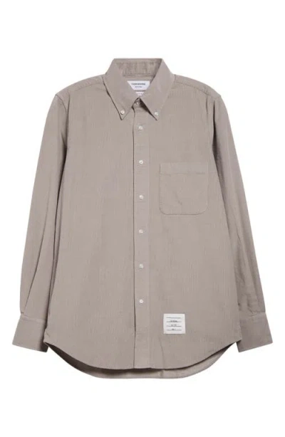 Thom Browne Straight Fit Cotton Corduroy Button-down Shirt In Light Grey
