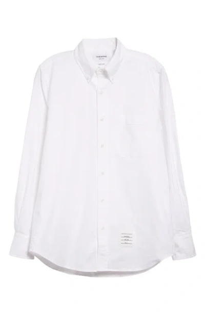 Thom Browne Straight Fit Cotton Oxford Button-down Shirt In White