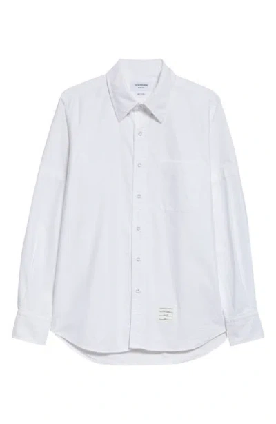 Thom Browne Straight Fit Cotton Poplin Button-down Shirt In White