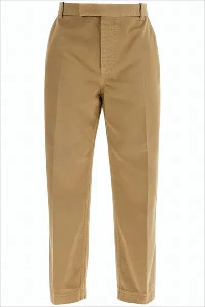 THOM BROWNE STRAIGHT FIT CROPPED PANTS WITH RELAXED MID-RISE