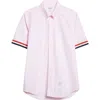 Thom Browne Straight Fit Gingham Plaid Short Sleeve Cotton Button-down Shirt In Pink