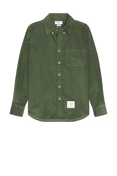 Thom Browne Straight Fit Long Sleeve Cord Shirt In Green