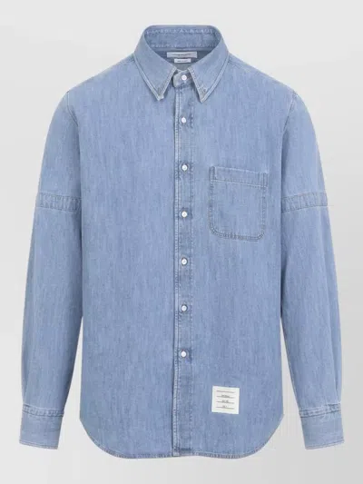 Thom Browne Straight Fit Long Sleeve Denim Shirt In Blue
