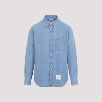 Thom Browne Straight Fit Long Sleeve Shirt In Blue