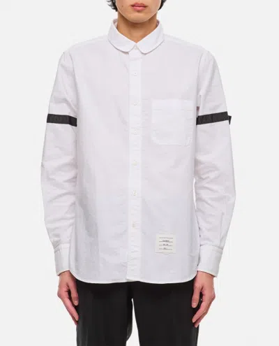 Thom Browne Straight Fit Mini Round Collar Cotton Shirt In White