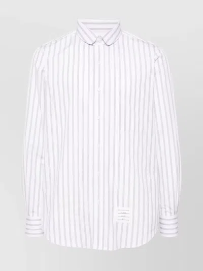 Thom Browne Straight Fit Mini Round Collar Shirt In White