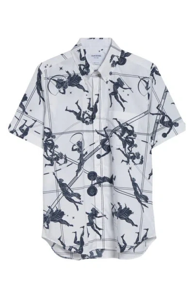 Thom Browne Straight Fit Olympic Constellation Button-down Shirt In Blue