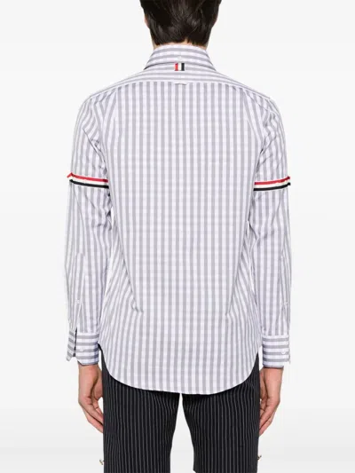 Thom Browne Gingham Check Long-sleeve Shirt With Signature Stripes In White