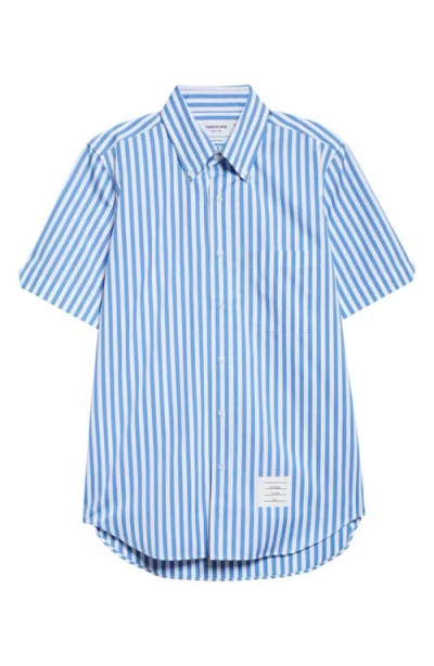 Thom Browne Straight Fit Stripe Button-down Shirt In Blue