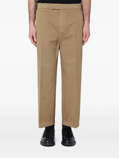 Thom Browne Straight Fit Cropped Pants With Relaxed Mid-rise In Brown