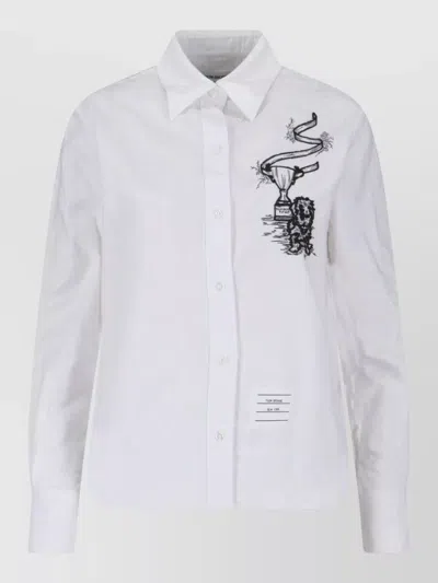 Thom Browne Straight Shirt Long Sleeves Buttoned Cuffs Embroidery In White