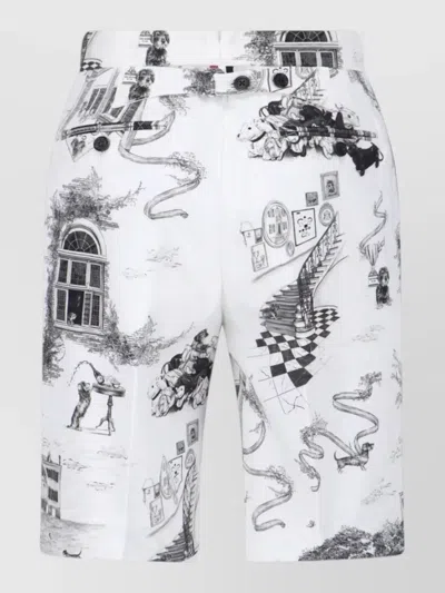 Thom Browne Straight Shorts Belt Loops Button Graphic Print In White