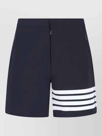 Thom Browne Straight Shorts Striped Detail Side And Back Pockets In Blue