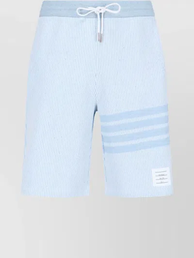 Thom Browne Straight Striped Drawstring Shorts With Back Pocket In Blue