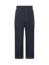 Thom Browne Blue Straight Pants With Contrasting Stitching In Fabric Man In Blue