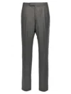 Thom Browne Backstrap Cropped Tailored Trousers In Gray