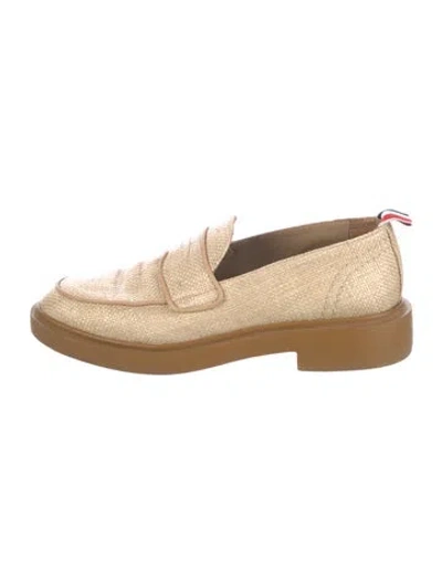 Pre-owned Thom Browne Straw Leather Trim Embellishment Loafers In Neutral