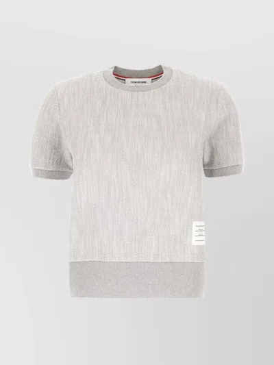 Thom Browne Stretch Cotton Blend Crew Neck T-shirt In Gray