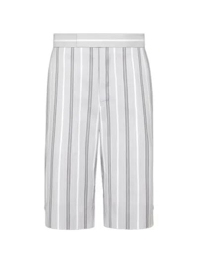 Thom Browne Stripe Backstrap Shorts In Gray