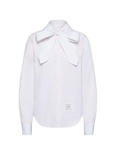 Thom Browne Stripe Bow Blouse In White