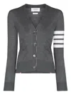 Thom Browne Classic V-neck Cardigan In Cashmere With White 4-bar Sleeve Stripe In Gray