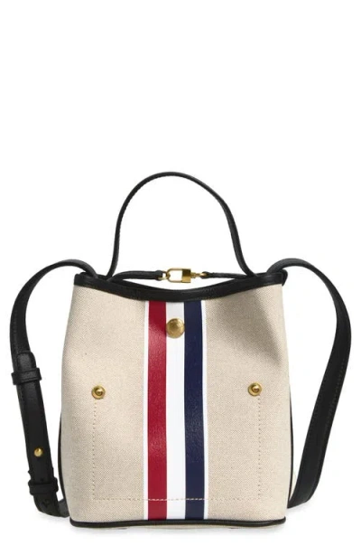 Thom Browne Stripe Cotton Canvas Bucket Bag In Neutral