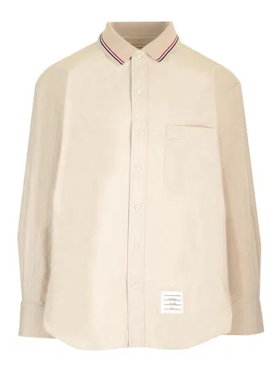 THOM BROWNE STRIPE COTTON FLANNEL OVERSIZED SHIRT