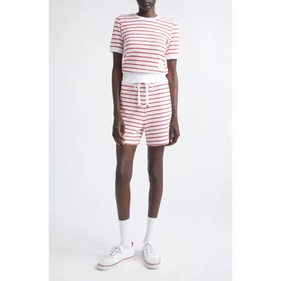 Thom Browne Stripe Cotton Honeycomb Jacquard Shorts In White