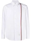 Thom Browne Long-sleeved Poplin Shirt With Signature Stripes In White