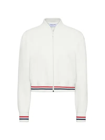 Thom Browne Stripe-detail Bomber Jacket In White