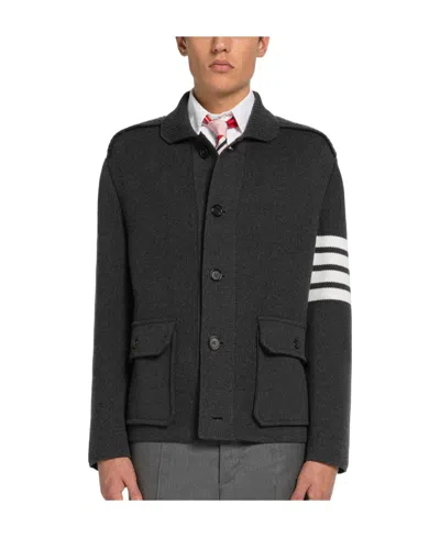Thom Browne Stripe-detail Buttoned Cardigan In Black