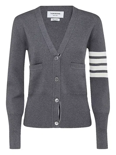 Thom Browne Stripe-detail Cardigan In Gray