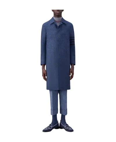 Thom Browne Stripe-detail Concealed-front Coat In Blue