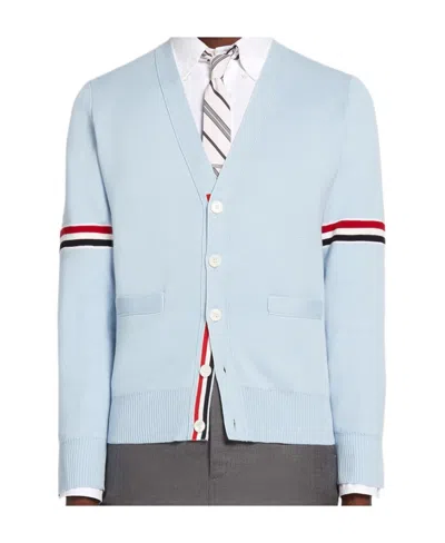 Thom Browne Stripe Detail Cotton Cardigan In Light Blue