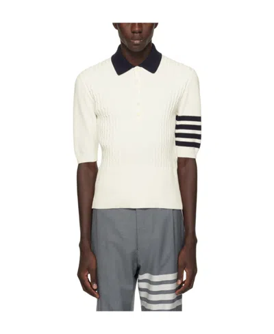 Thom Browne Stripe-detail Cotton Polo Shirt In White